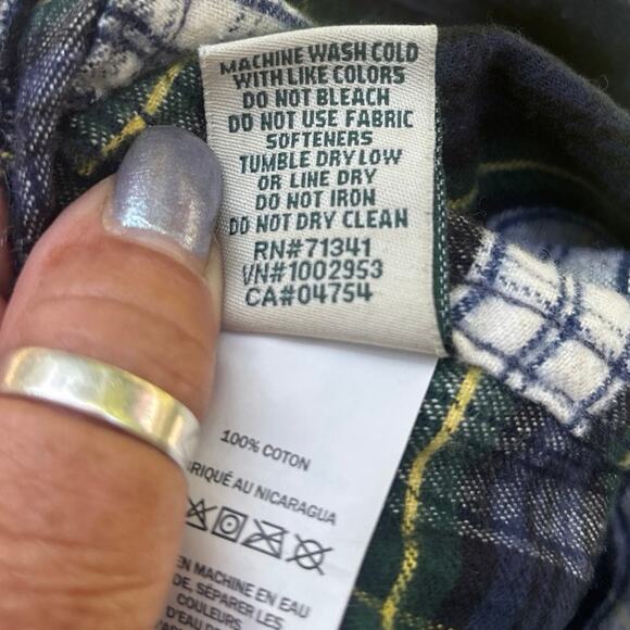 LL Bean Flannel Shirt Womens M Green Scotch Plaid Relaxed Fit Zip Hoodie Pockets - Picture 6 of 9